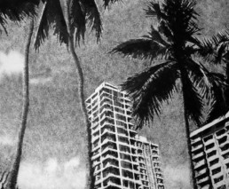 Judith Marin Miami peinture vinylique et pigments sur toile en noir et blanc